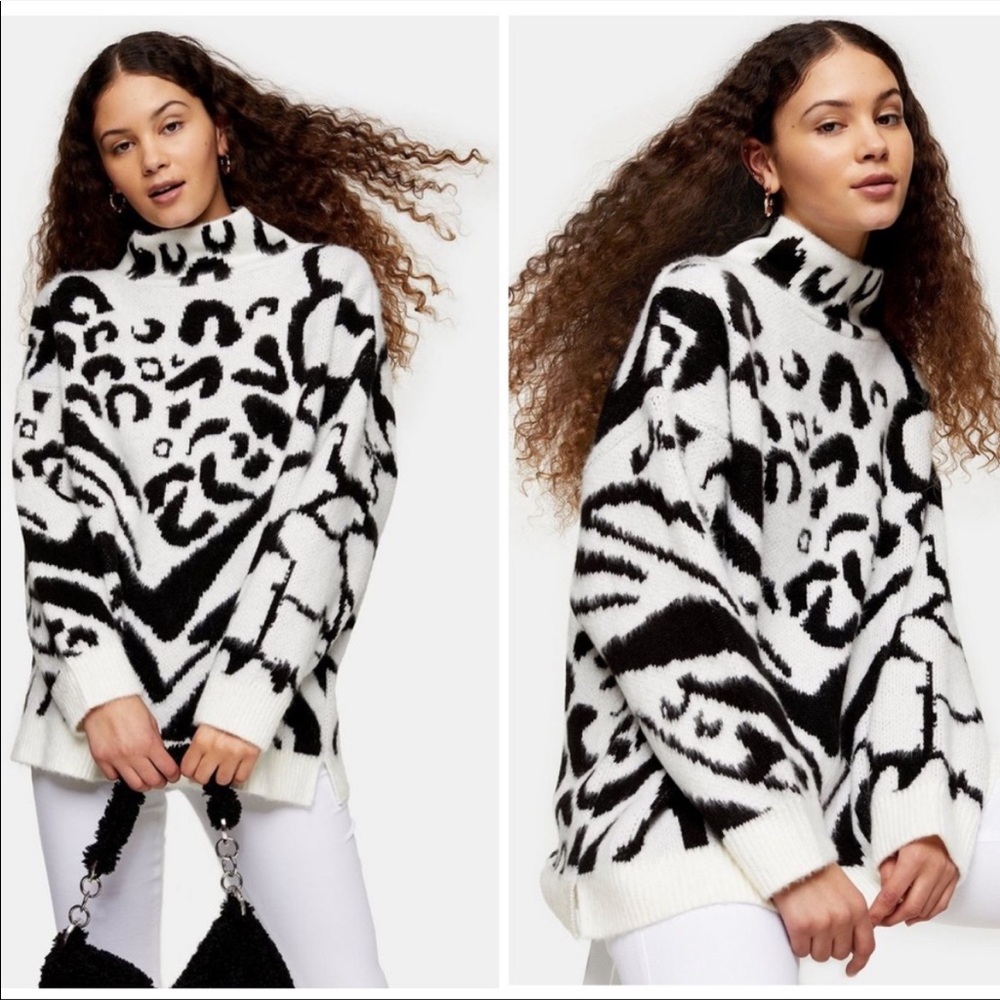 Topshop Mixed Animal Print Sweater Zara Looking Top